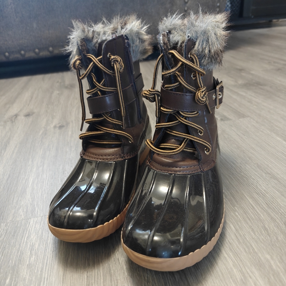 Brown and Black Fur-Lined Boots